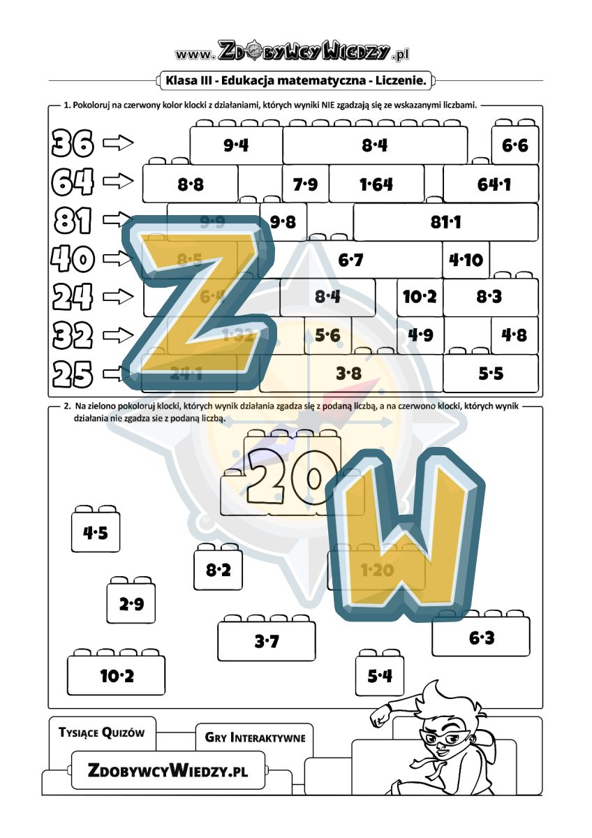 Zdobywcy Wiedzy - karta pracy pdf - Poćwicz tabliczkę mnożenia do 100! (strona 1)