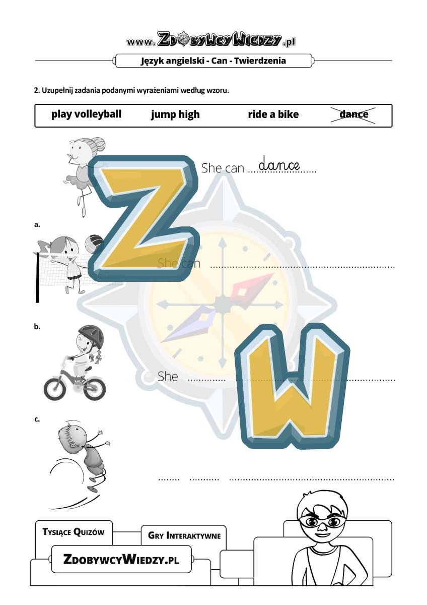 Zdobywcy Wiedzy - karta pracy pdf - Can + aktywności sportowe (strona 2)