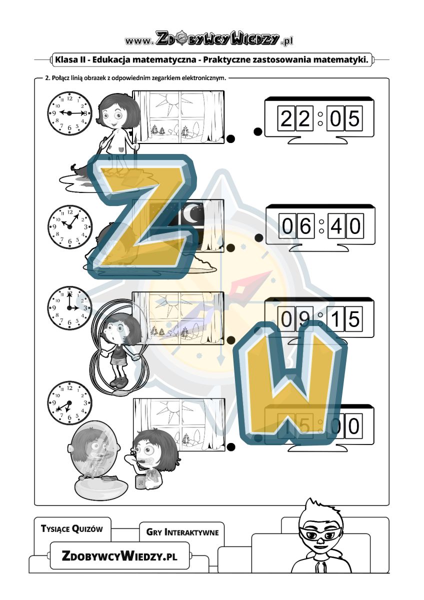 Zdobywcy Wiedzy - karta pracy pdf - Podawanie czasu w formacie 12/24 (strona 2)