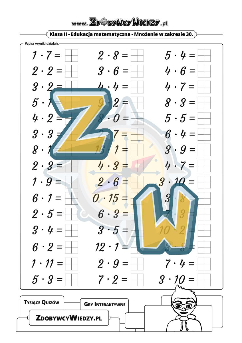 Zdobywcy Wiedzy - karta pracy pdf - Działania na mnożenie (strona 1)