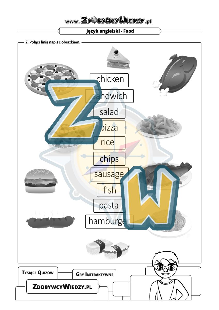 Zdobywcy Wiedzy - karta pracy pdf - FOOD  - nazwy i obrazki (strona 2)