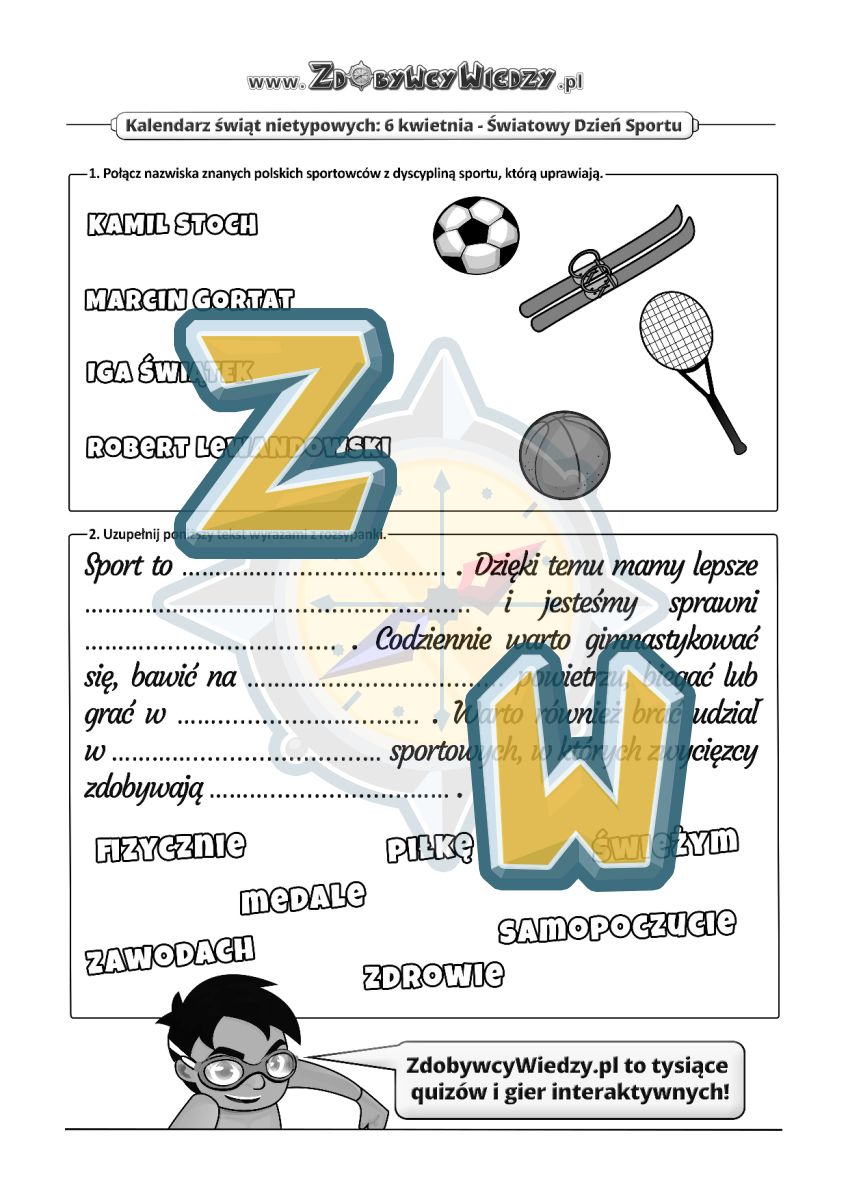 Zdobywcy Wiedzy - karta pracy pdf - Świętuj z nami na sportowo! (strona 1)