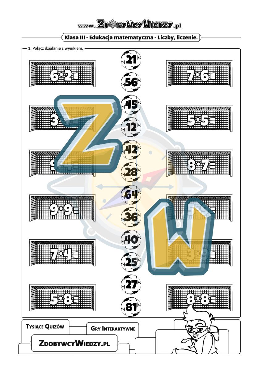 Zdobywcy Wiedzy - karta pracy pdf - Tabliczka mnożenia do wydruku (strona 1)