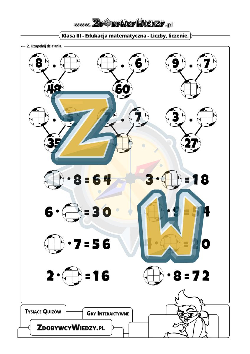 Zdobywcy Wiedzy - karta pracy pdf - Tabliczka mnożenia do wydruku (strona 2)