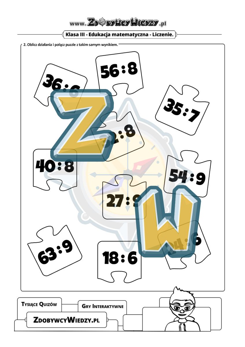 Zdobywcy Wiedzy - karta pracy pdf - Jaki jest wynik dzielenia? (strona 2)