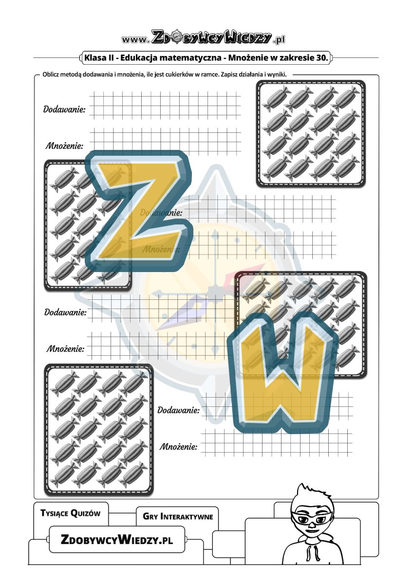 Zdobywcy Wiedzy - karta pracy pdf - Mnożenie w zakresie 30 (strona 1)